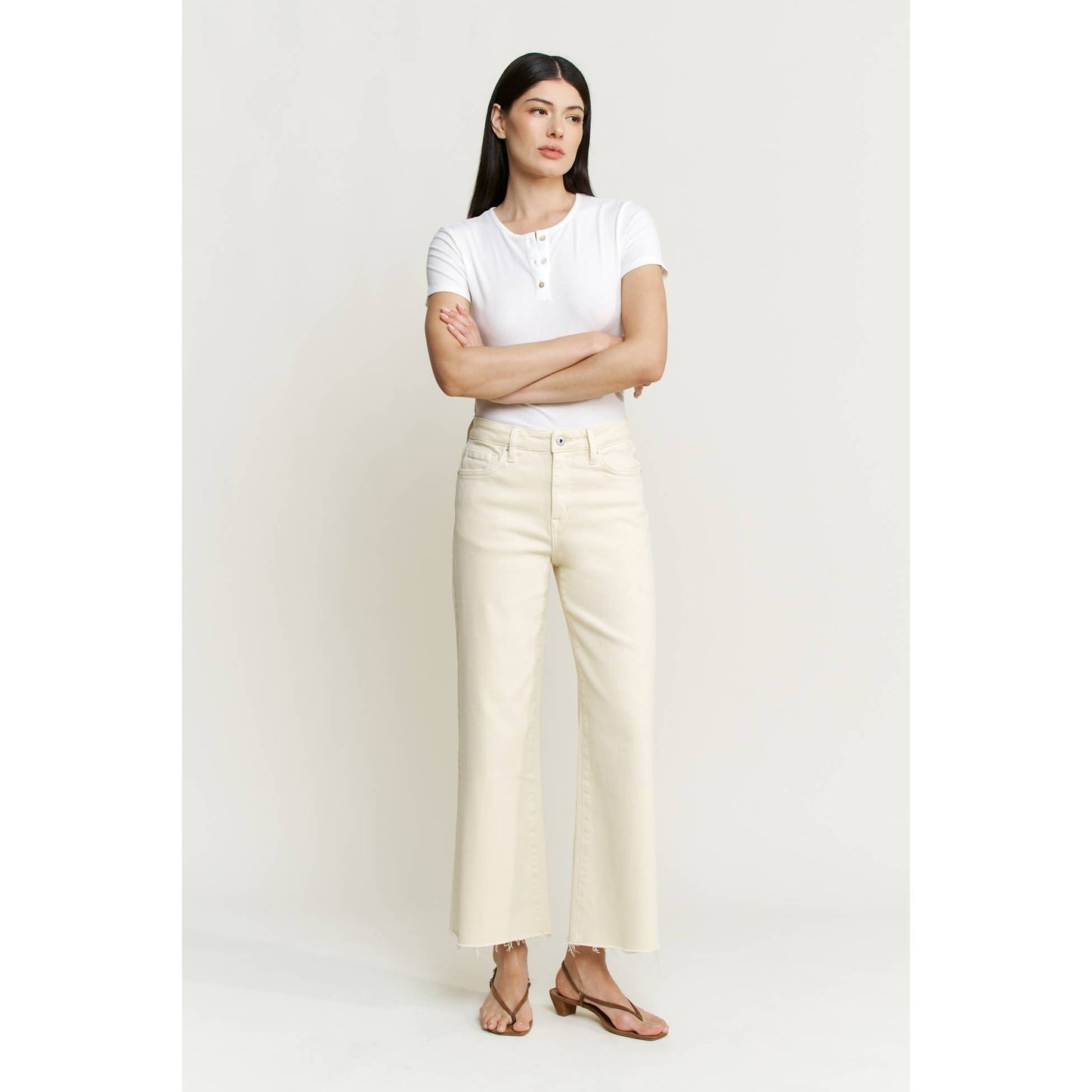 Sandwisp High Wide Crop Raw Hem Mica Jeans