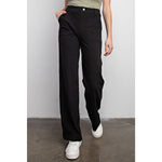 COTTON STRETCH TWILL WIDE PANTS: Black