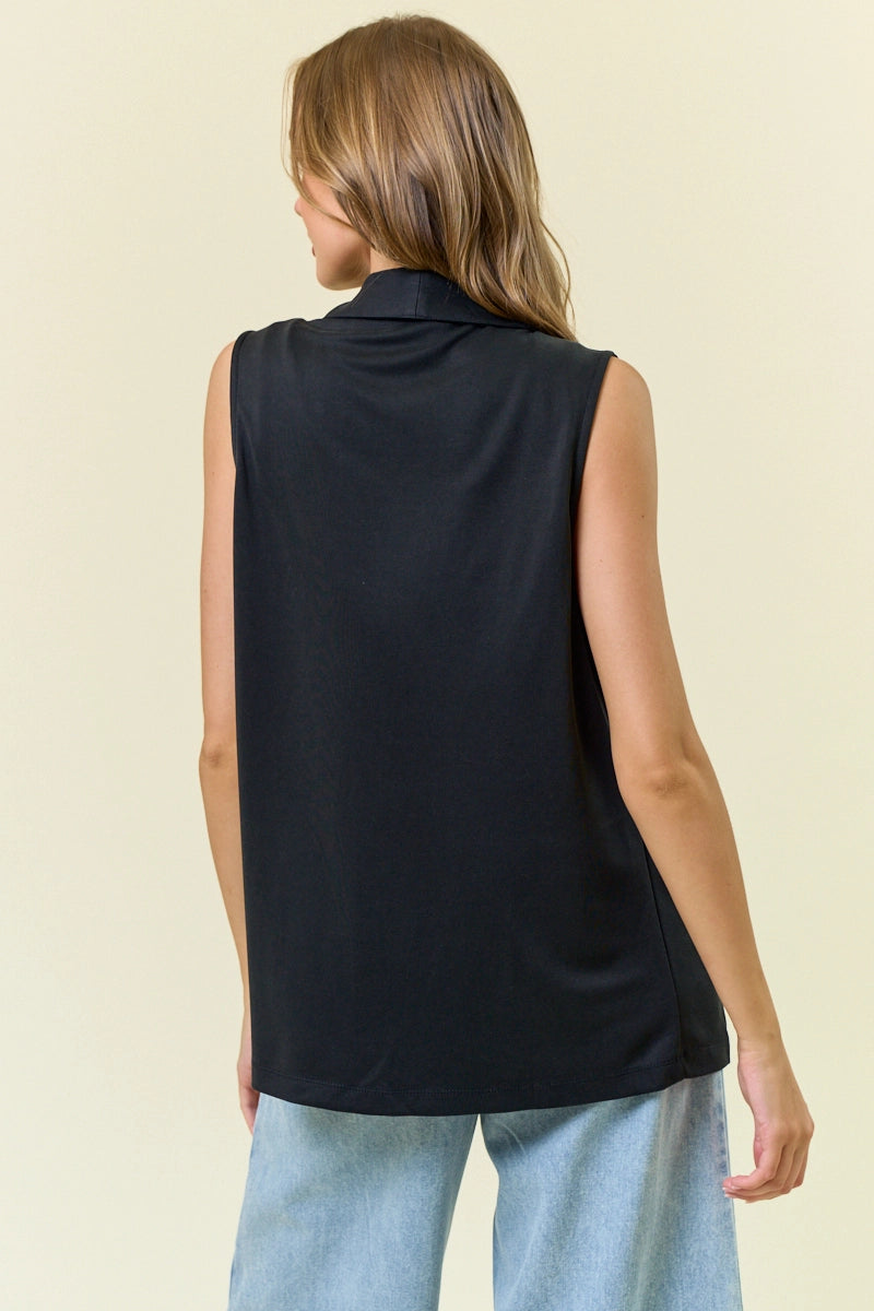 Black Shawl Neck Open Front Knit Vest Blazer