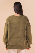 Oversized Casual Solid Fleece Top - Olive