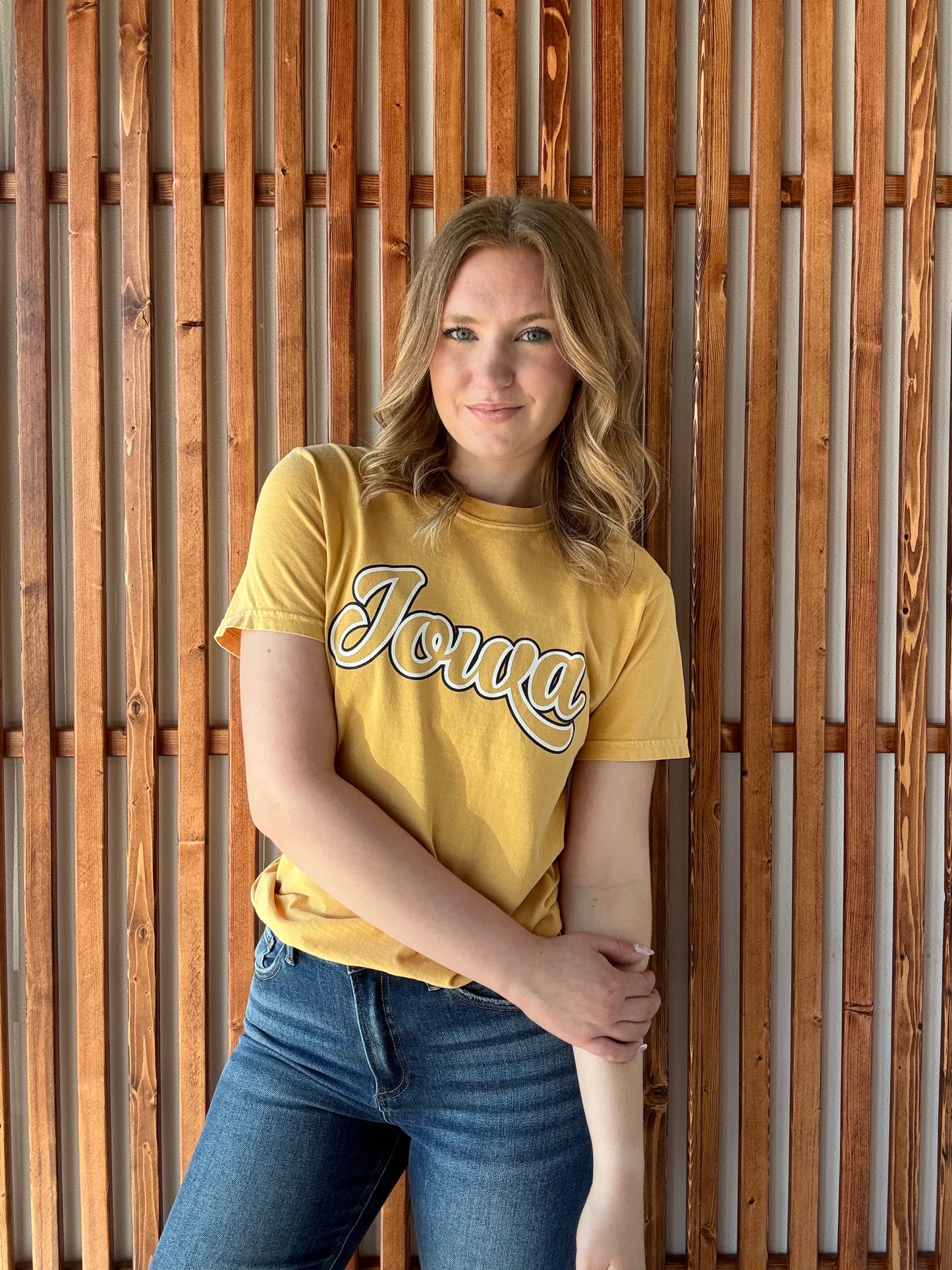 Double Layer Vintage Iowa T-Shirt: Gold