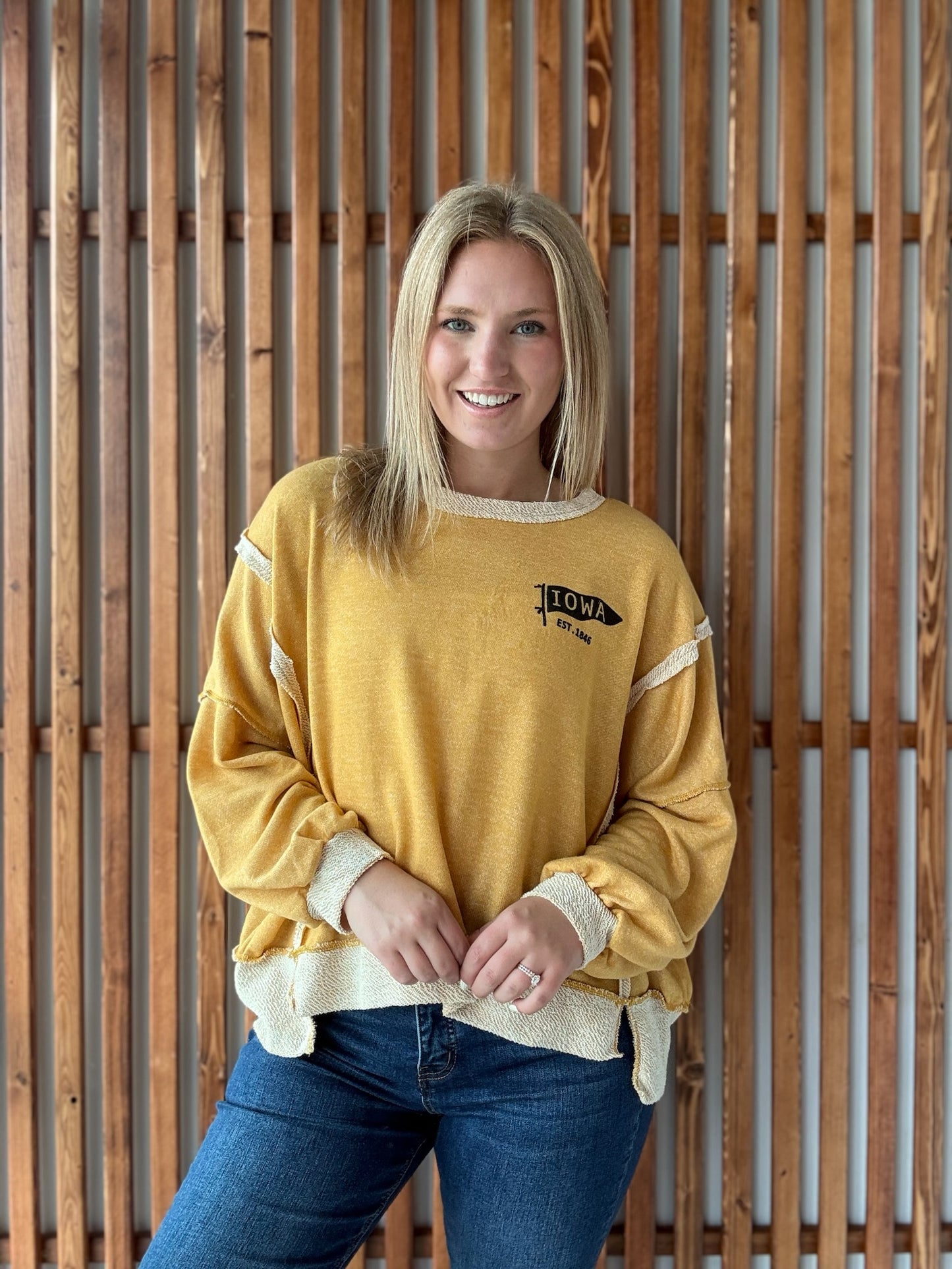 IA Flag LoopTerry Crewneck Mustard