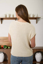 Cozy Short Sleeve Button Down Sweater - Cream