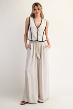 Drawstring Tassel Straight Leg Pants - Oatmeal