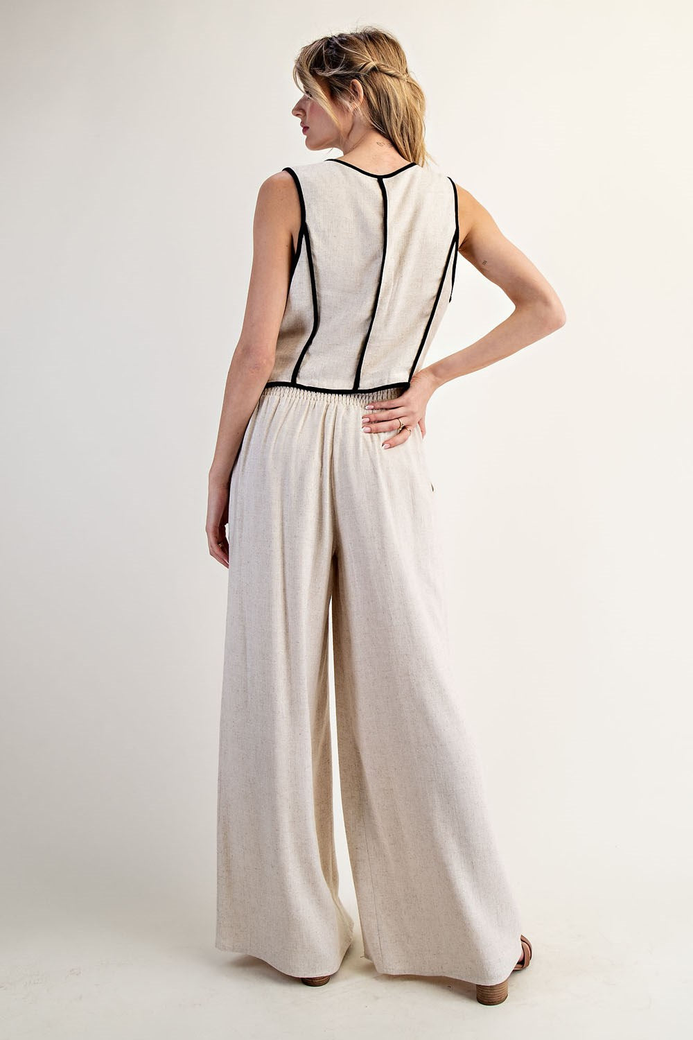 Drawstring Tassel Straight Leg Pants - Oatmeal