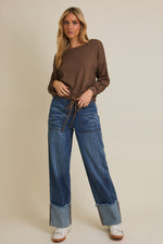 Long Sleeve Drawstring Top - Mocha
