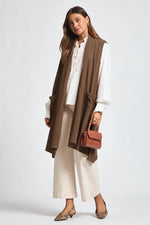 Sleeveless Crochet Midi Vest Cardigan - Mocha