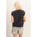 Textured Round Neck Dolman Sleeve Top - Black