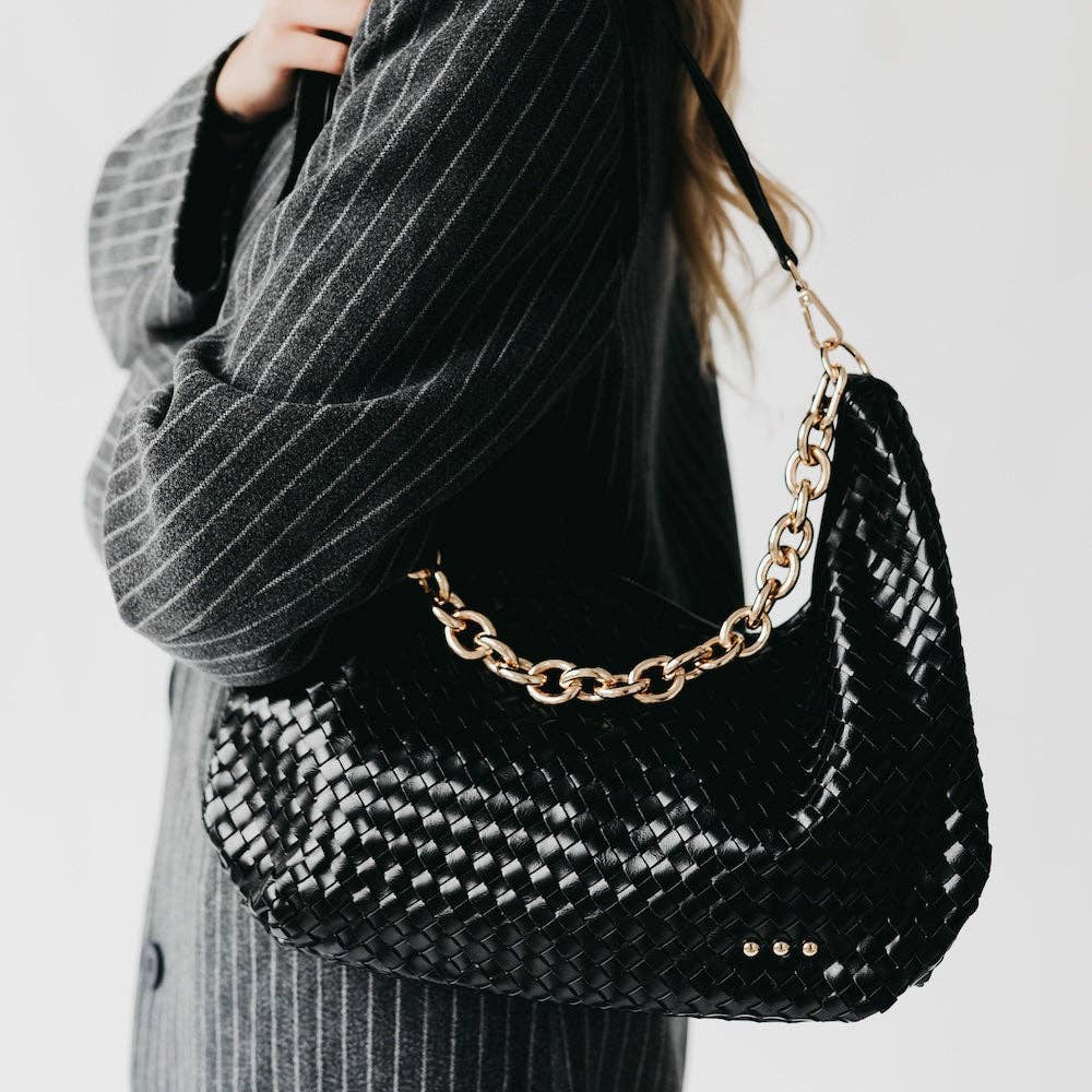 Sienna Slouchy Woven Shoulder Bag - Black