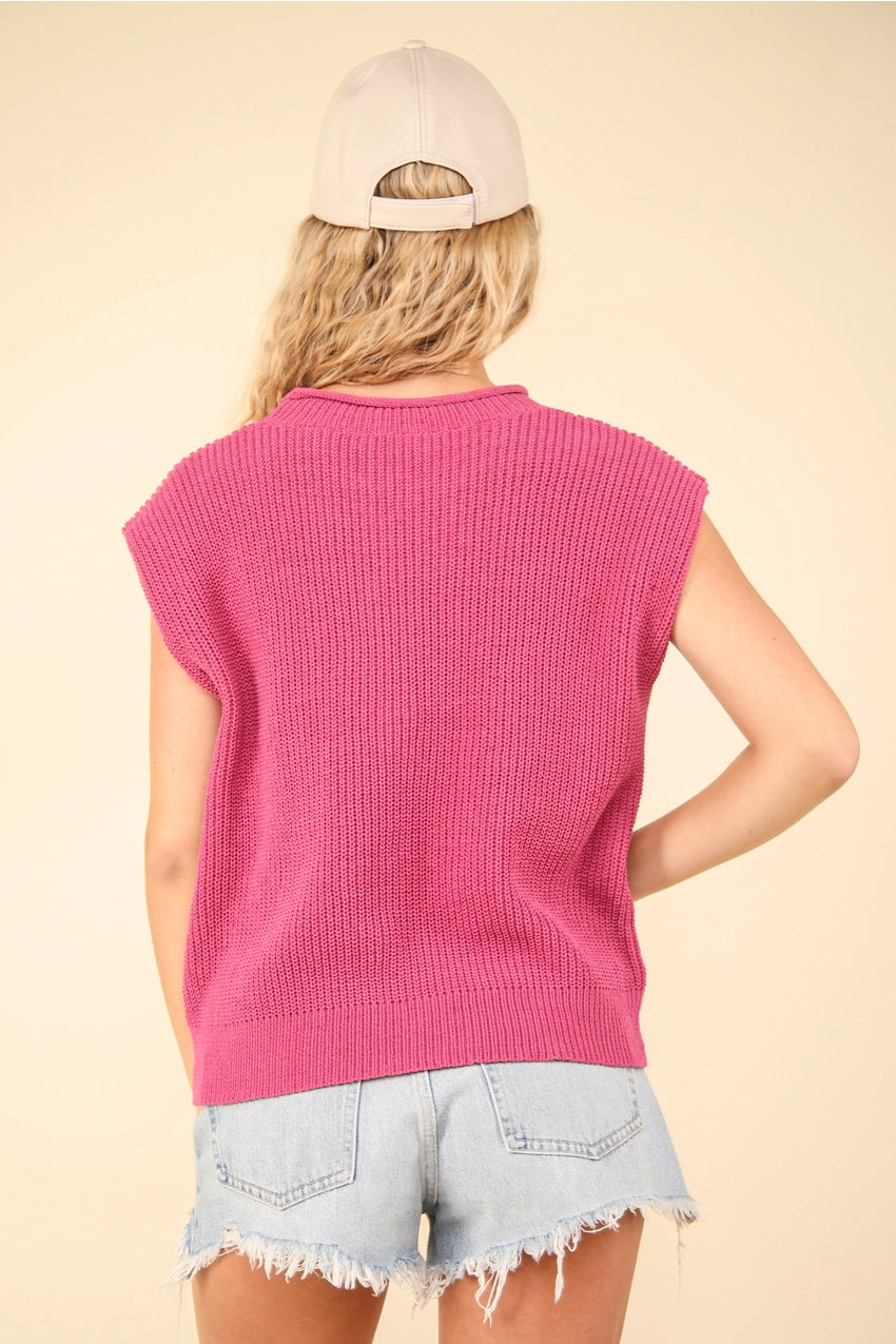 Oversized Soft Knit Sweater Vest Top - PINK