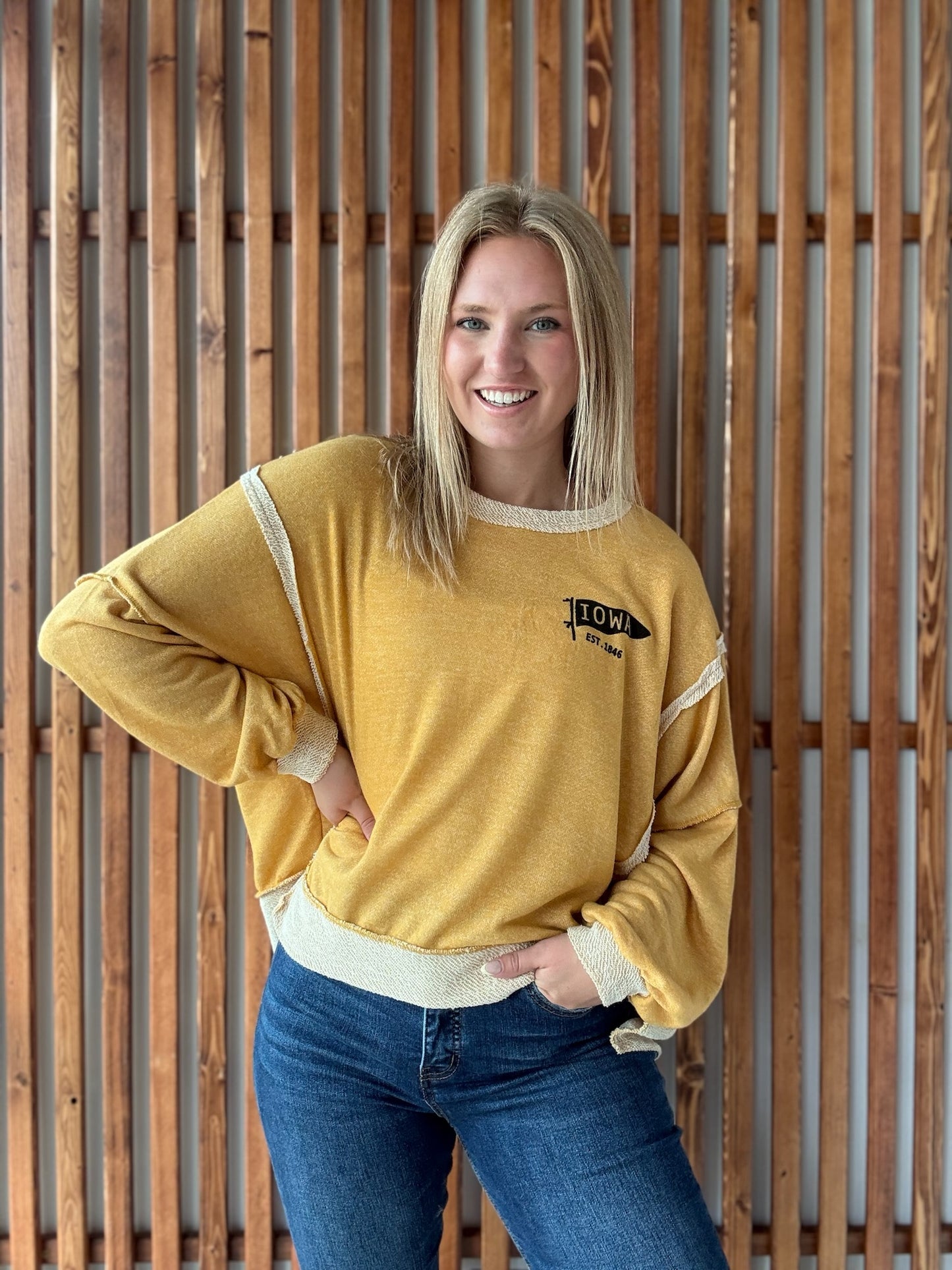 IA Flag LoopTerry Crewneck Mustard