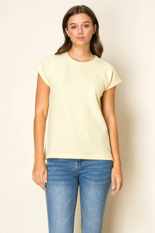 Round Neck Cloudy Knit S/S Top: Banana