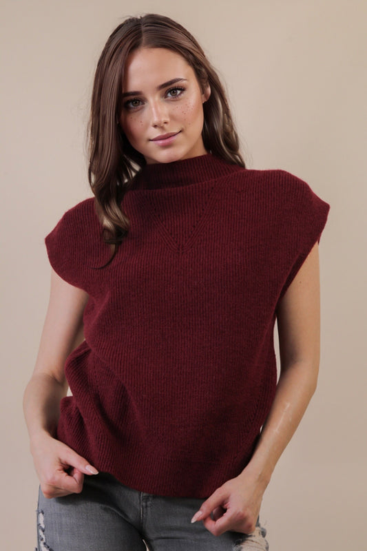 Soft Knit Sweater Vest Top - Burgundy
