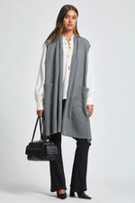 Sleeveless Crochet Midi Vest Cardigan - Charcoal