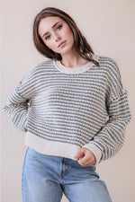 Two Tone Textured Knit Sweater - Black