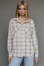 Light Tan & Brown Plaid Button Up