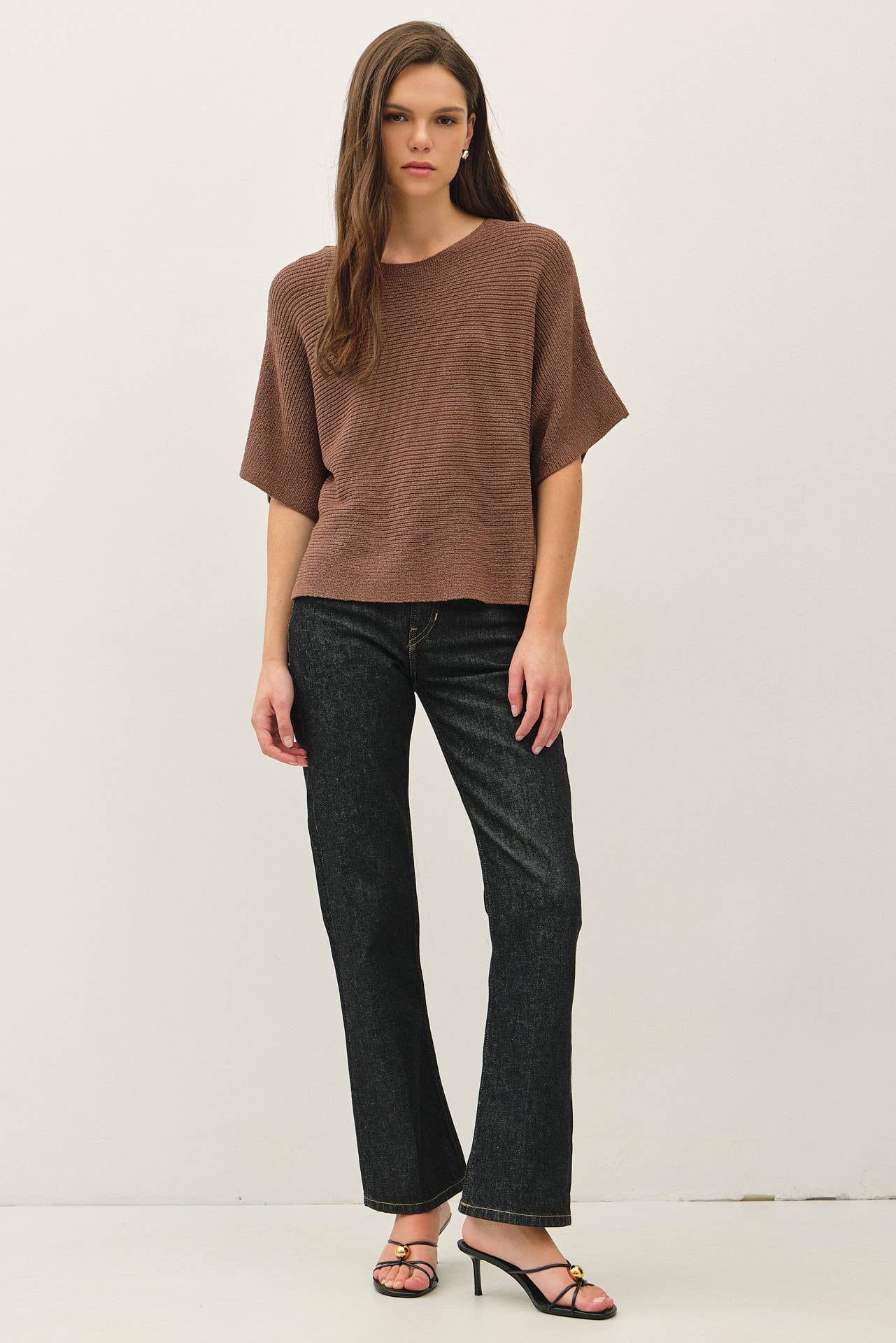 HORIZONTAL RIBBED DOLMAN SWEATER TOP