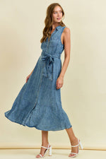 Midi Denim Dres with Tie Belt