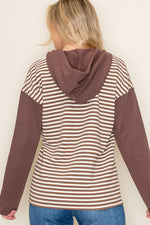 Brown Block Striped Hoodie Top