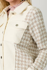 Houndstooth Sleeve Corduroy Jacket: Ivory/Oat