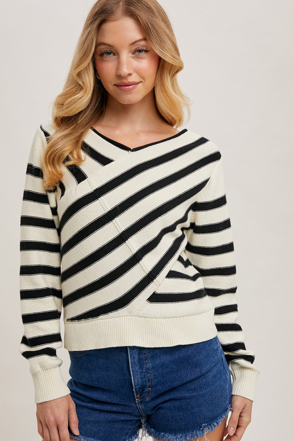 Wrap V-Neck Striped Sweater