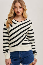 Wrap V-Neck Striped Sweater