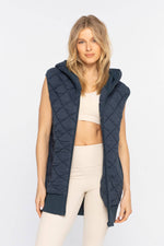 Oversized Quilted Fleece Vest with Hood