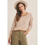 Relaxed Fit Textured Mix Stripe Sweater - Camel