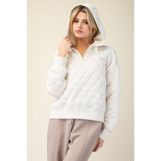 Quilted Quarter Zip Hoodie - Bone
