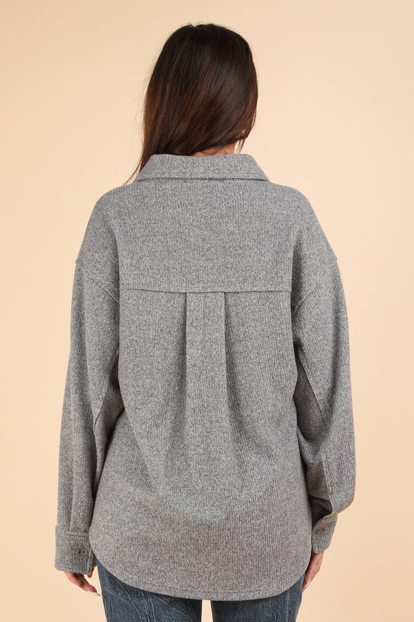 Oversized Cozy Button Down Shacket - Grey