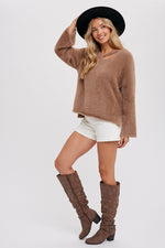 Mocha Strappy Front Fuzzy Sweater