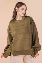 Oversized Casual Solid Fleece Top - Olive
