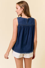 Tencel Chambray Shirred Swing Tank