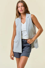 Heather Grey Stretch Knit Open Front Long Vest