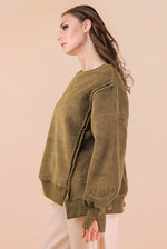 Oversized Casual Solid Fleece Top - Olive