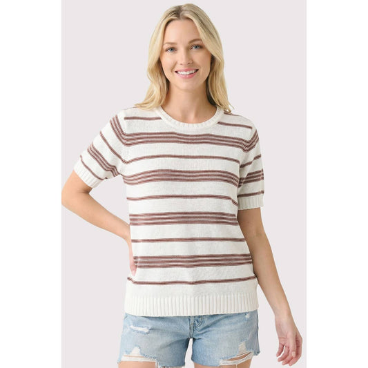 Short Sleeve Striped Sweater: Rust