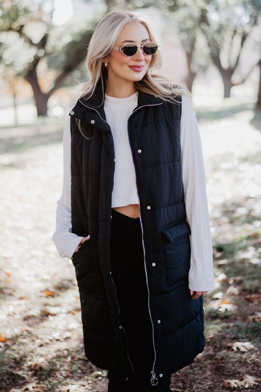 Black Long Quilted Puffer Vest