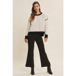 Soft Round Neck and Contrast Detail Sweater - Cream/Black