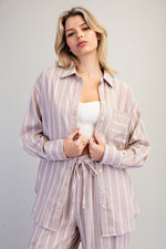 Soft Washed Striped Button Down Shirt - Almond Veil