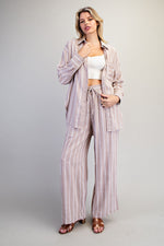 Soft Washed Striped Button Down Shirt - Almond Veil