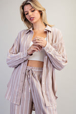 Soft Washed Striped Button Down Shirt - Almond Veil