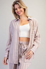 Soft Washed Striped Button Down Shirt - Almond Veil