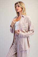 Soft Washed Striped Button Down Shirt - Almond Veil