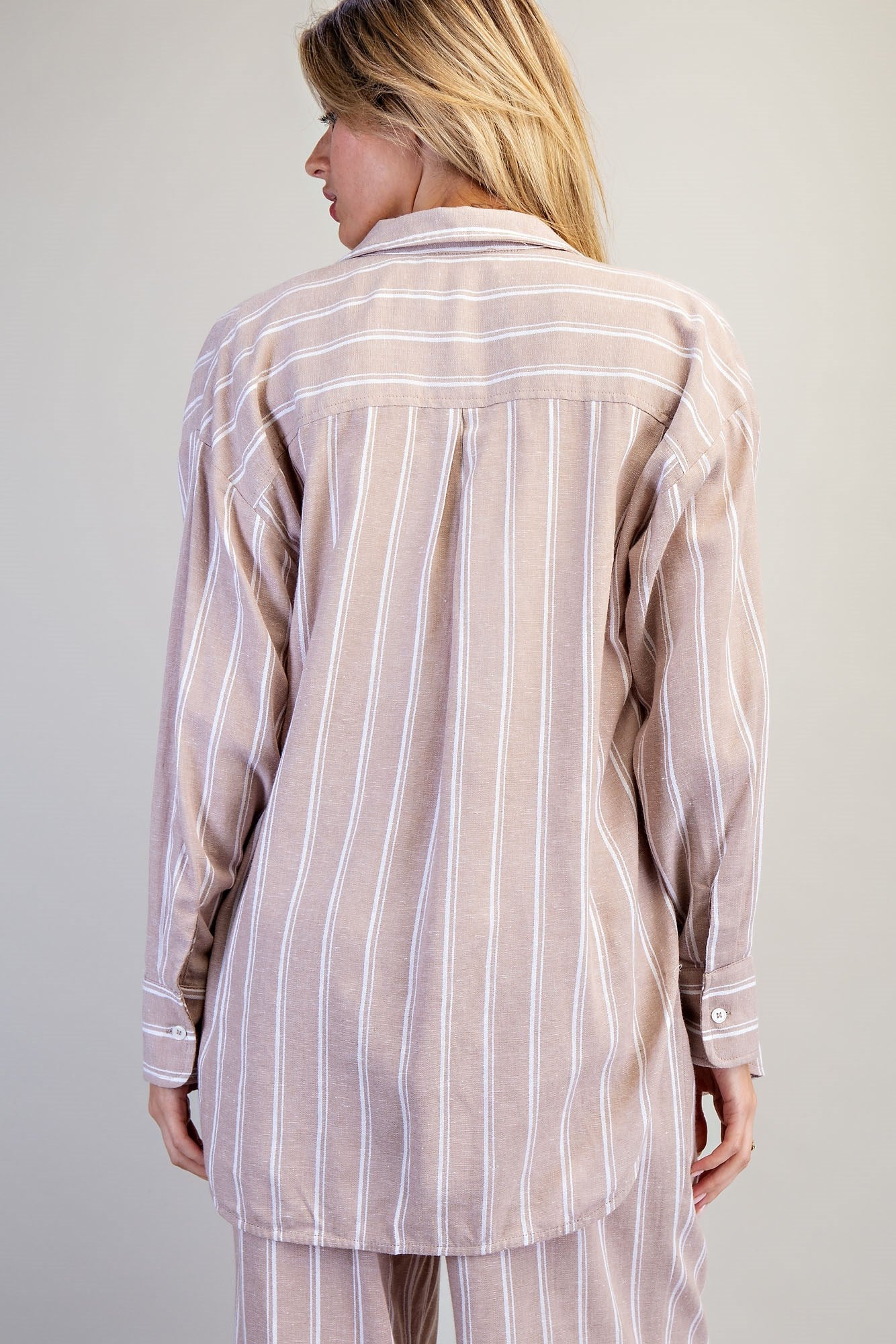 Soft Washed Striped Button Down Shirt - Almond Veil