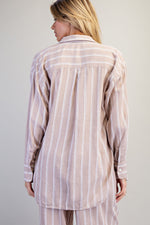 Soft Washed Striped Button Down Shirt - Almond Veil