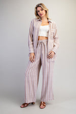 Soft Washed Striped Button Down Shirt - Almond Veil