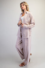 Soft Washed Striped Button Down Shirt - Almond Veil