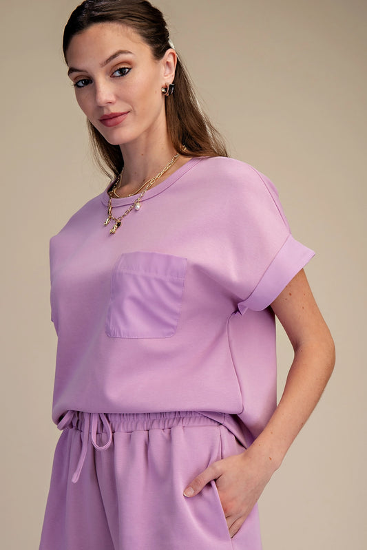 Boxy Chest Pocket Cuffed Short Sleeve - Lavender
