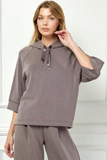 Soft Hooded Top With Satin Tie Detail - Mocha