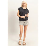 Textured Round Neck Dolman Sleeve Top - Black
